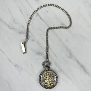 Vintage Milan Quartz Hunting Scene Pocket Watch Chain Japan Movement ✨